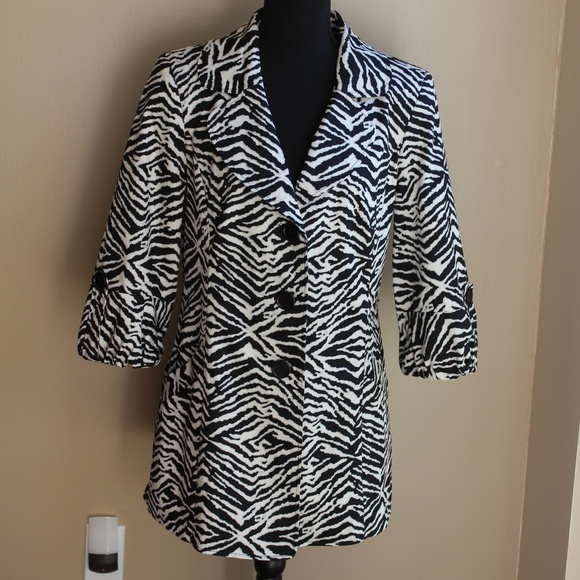 Emma James Zebra Print 3/4 Sleeve Jacket - Picture 1 of 8